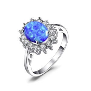 Sidabrinis žiedas su mėlynu opalu, žiedas su mėlynu opalu, Sužadėtuvių žiedas, Sidabra Jewelry