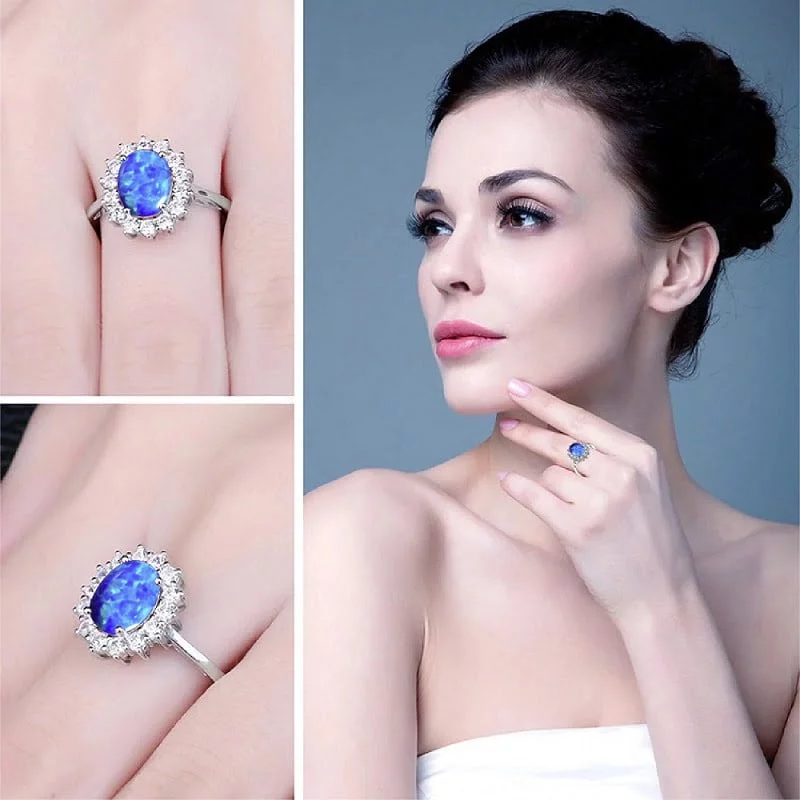 Sidabrinis žiedas su mėlynu opalu, žiedas su mėlynu opalu, Sužadėtuvių žiedas, Sidabra Jewelry