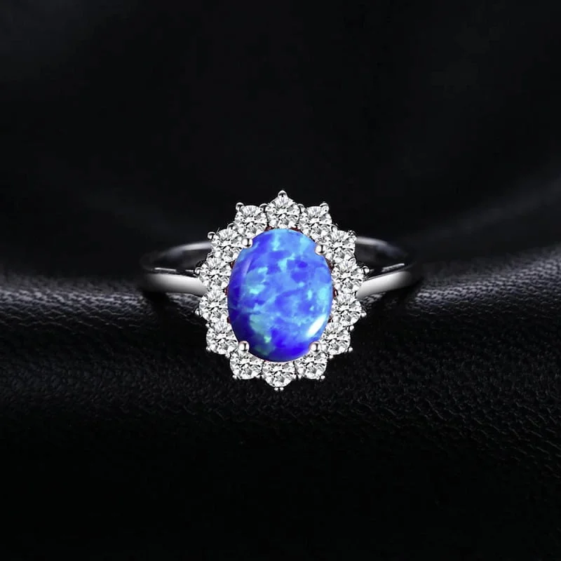 Sidabrinis žiedas su mėlynu opalu, žiedas su mėlynu opalu, Sužadėtuvių žiedas, Sidabra Jewelry
