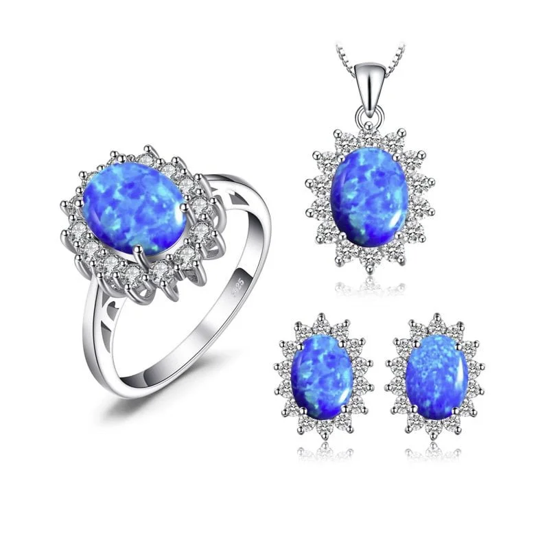 Rinkinys su mėlynu opalu, su mėlynu opalu, sidabriniai papuošalai, Sidabra Jewelry