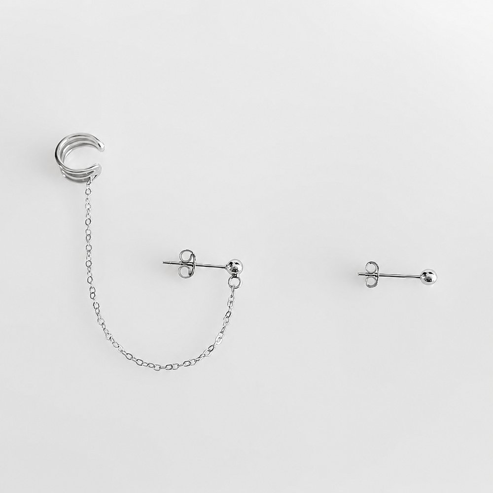 Sidabriniai auskarai Beads 3 minimalistinio dizaino papuošalai