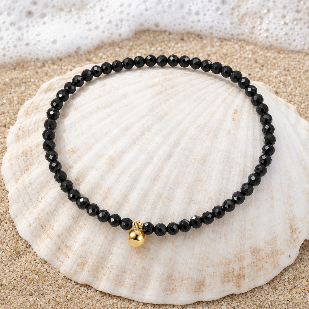 Kojos grandinėlė Black Spinel 5 grandinėlė su juodais akmenukais